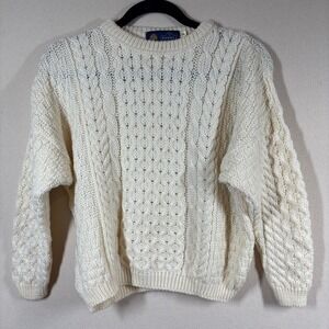 Vtg Tivoli Aran Childs Wool Sweater 11/13yrs Chunky Cable Knit Cozy Fisherman